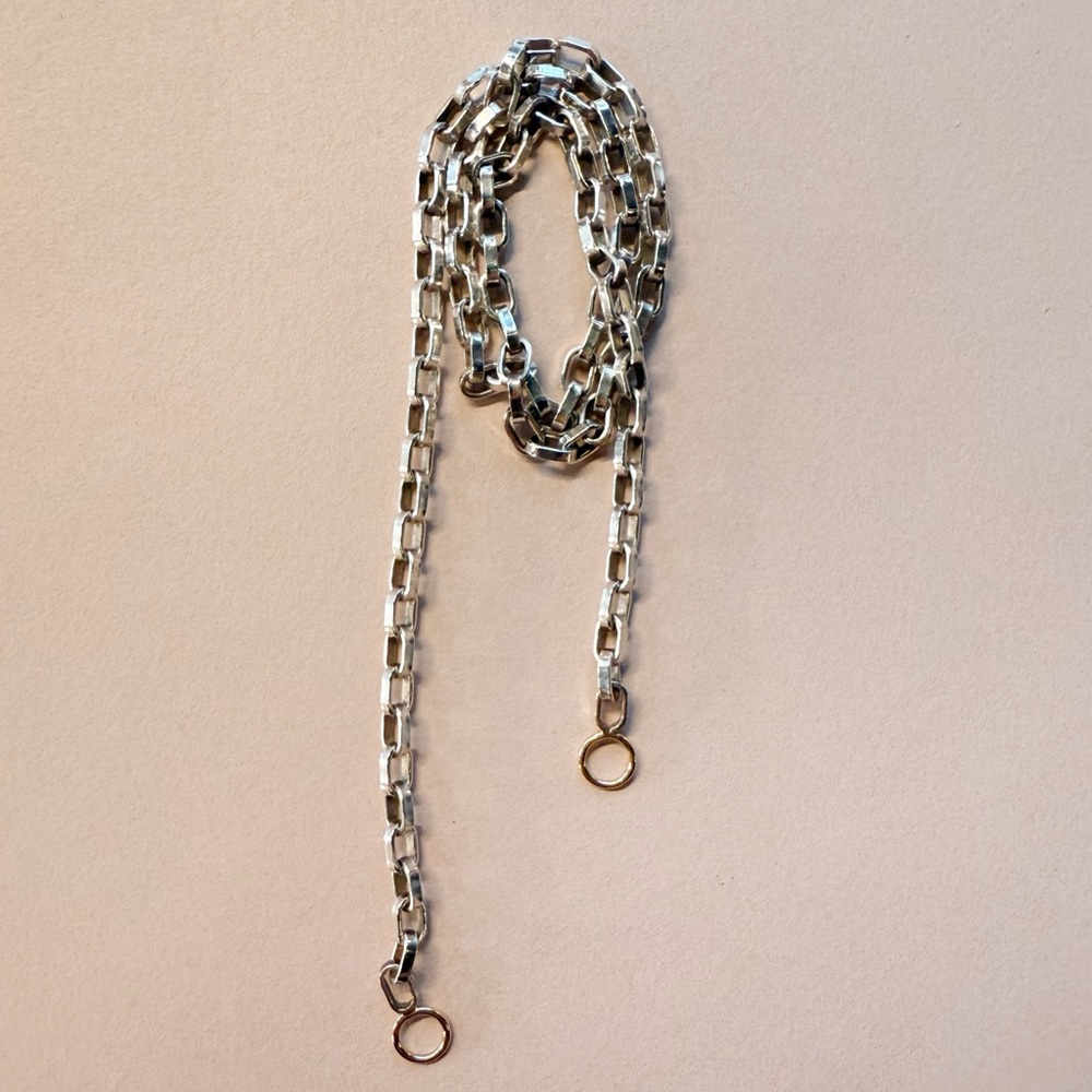 Authentic Marla Aaron Polished Silver Biker Chain with 14k Yellow Gold Loops 18”